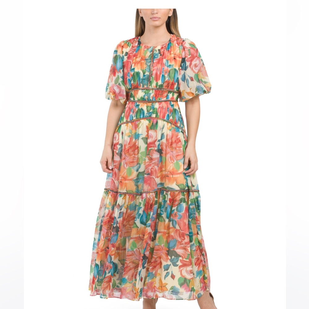 ❌SOLD❌ One33 Social Floral Maxi Dress with Beaded Seam Detail